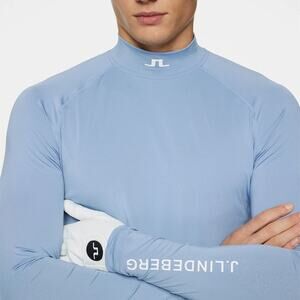 J.Lindeberg NWT Men Ello Compression Top Blue Mock Neck Golf Long Sleeve L